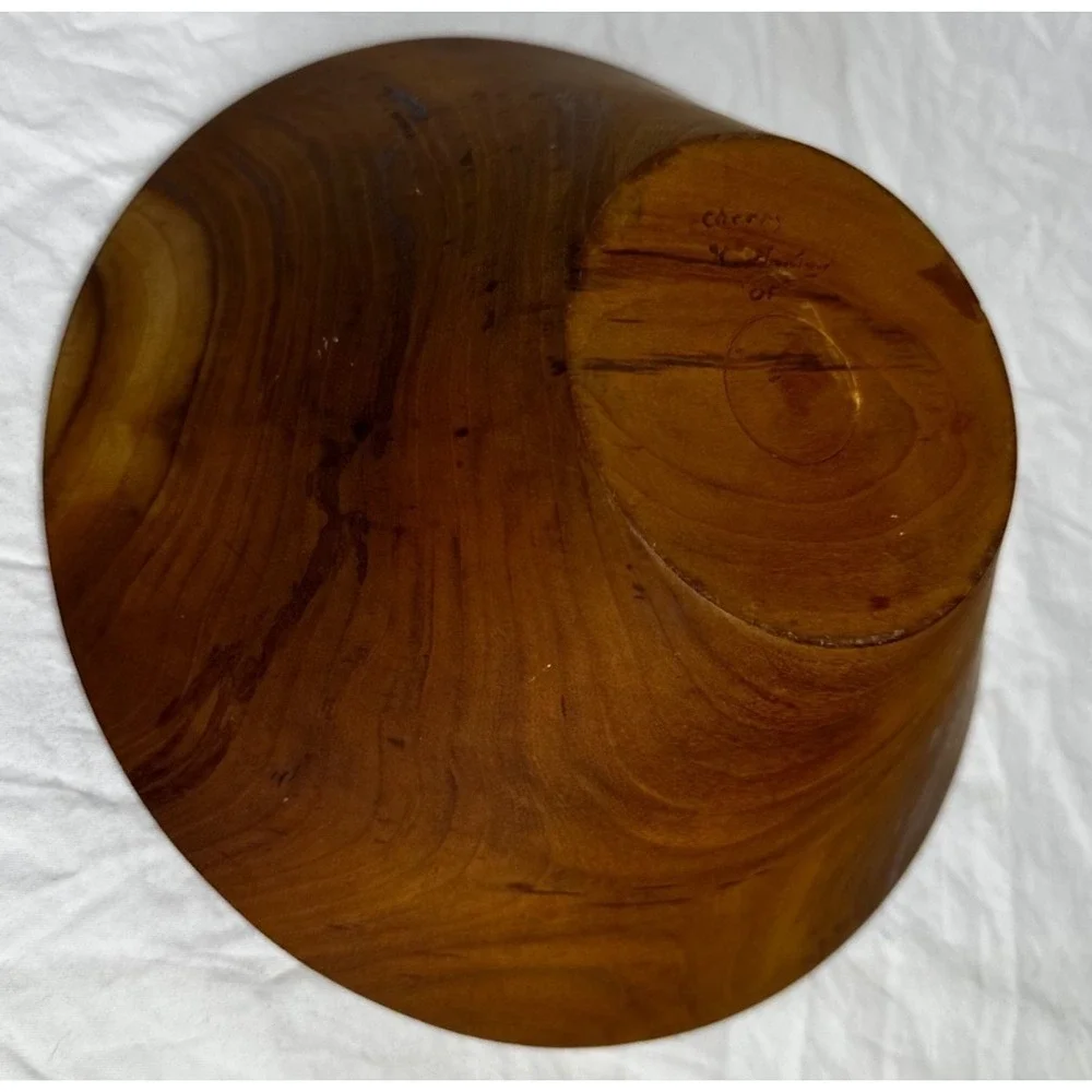 Handmade Burl Grain Cherry Wood Bowl Signed Farmhouse Decor Accent